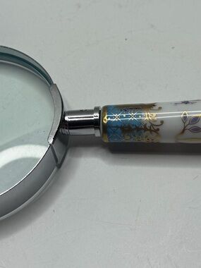 Decorative Porcelain Handle Magnifying Glass - Gold & Blue Accents
